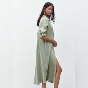 Long Green Button-Up Dress
